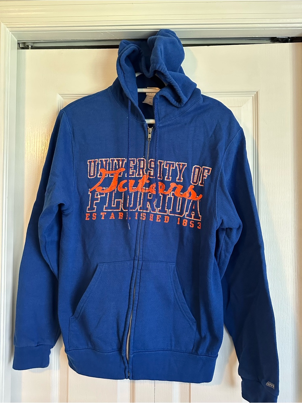 Soffe Blue Full-Zip Hoodie with Orange University Script